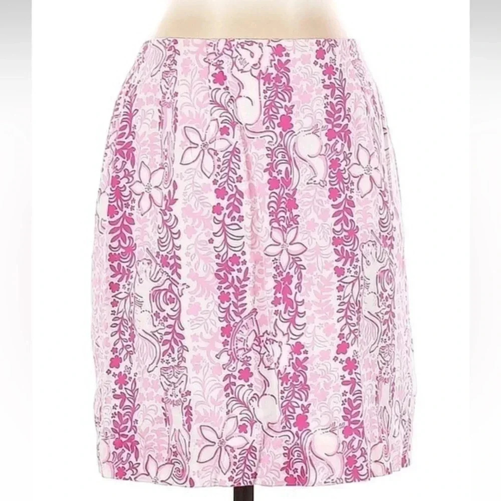 Lilly Pulitzer Simple Skirt Boardwalk Cafe Pink White Jungle Print Size 2 XS